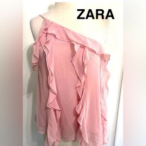 ZARA Pink One Shoulder Overlay Top - Size S - NEW
